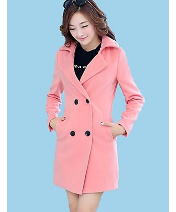 Women's Coat,Solid Long Sleeve Winter Pink / Red /...