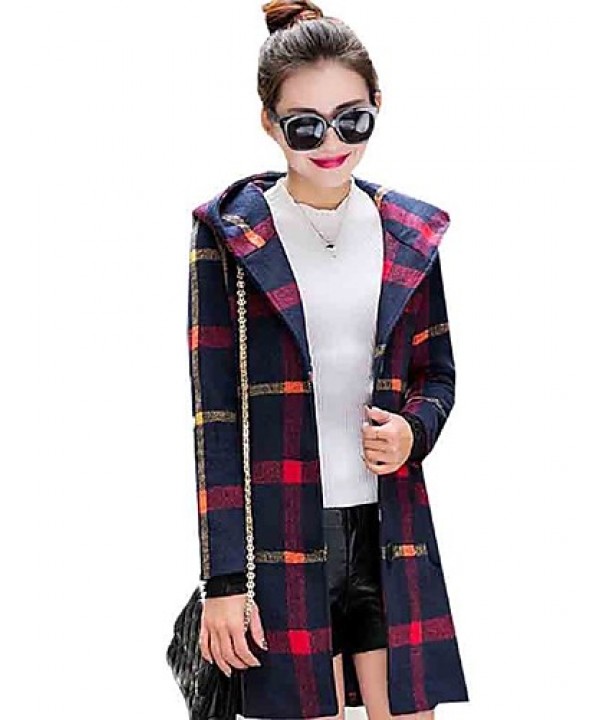Women's Going out Cute Preppy Style Coat,Plaid Hoo...