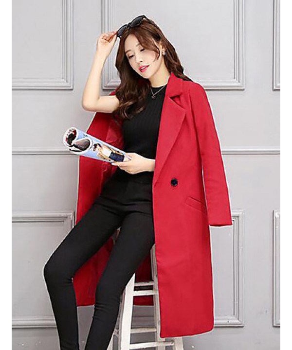 Women's Casual/Daily Simple Slim Large Size Coat,Solid Notch Lapel Long Sleeve Winter