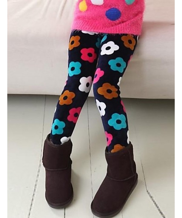 Girl's Fashion Sweet Joker Floral Print Thickening Warm Leggings  