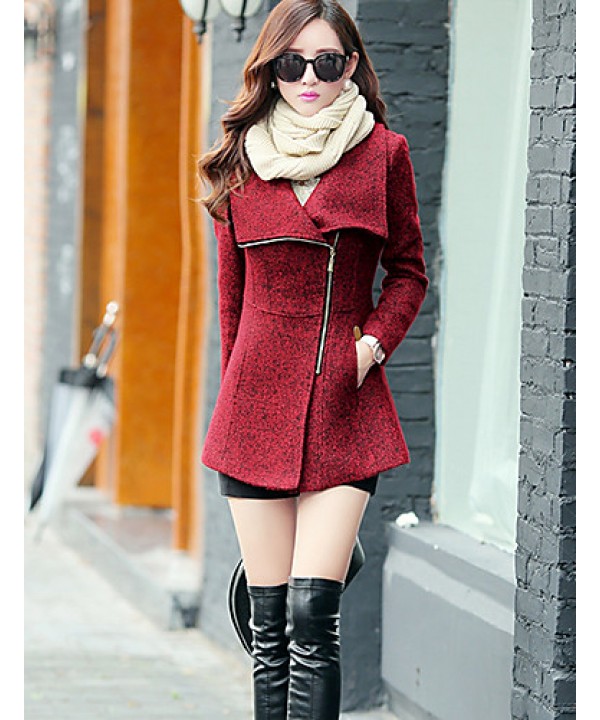 Women's Coat,Solid Long Sleeve Winter Red / Gray W...