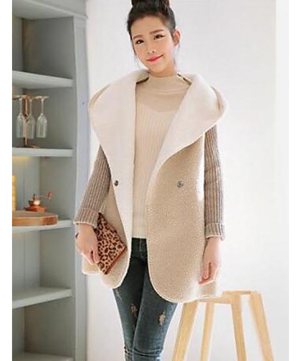 Women's Plus Size Street chic Coat,Solid Hooded Long Sleeve Winter White / Gray / Multi-color Cotton Thick