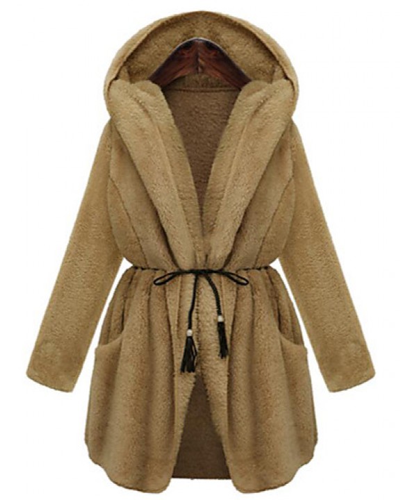 Women's Plus Size Simple Coat,Solid Hooded Long Sl...