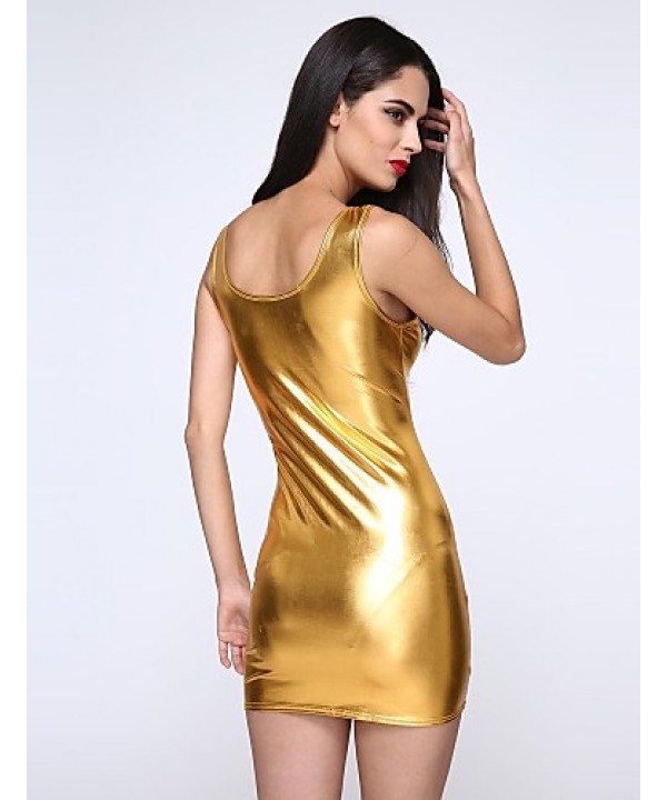 Women's Deep U Mini Dress , PU Black/Gold/Silver Sexy/Bodycon/Casual/Party/Work