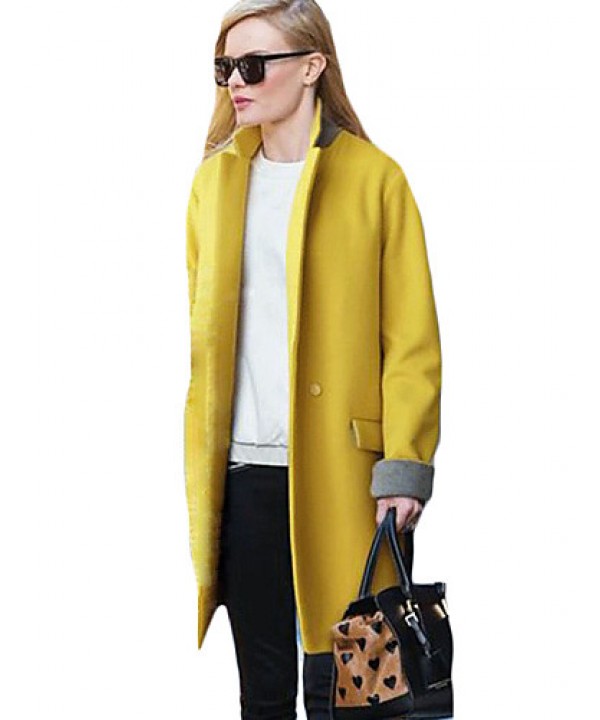 Women's Casual/Daily Simple Coat,Solid Stand Long ...