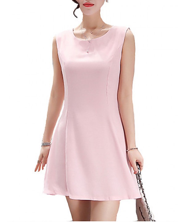 Women's Simple Solid A Line Dress,Round Neck ...