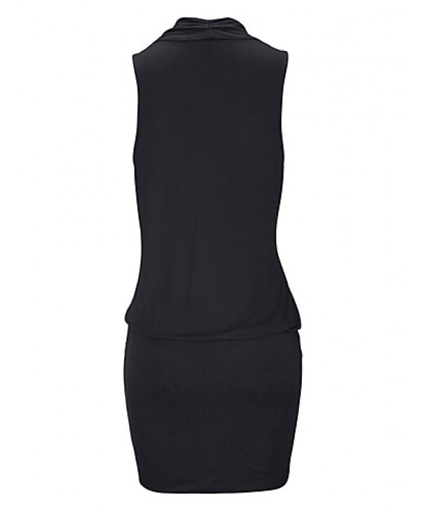 Women's Casual/Daily Simple Sheath Dress,Solid V Neck Mini Sleeveless White / Black Cotton / Polyester Summer