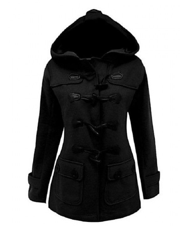 Women's Going out Simple Coat,Houndstooth / Check Shirt Collar Long / Winter Black Wool / Cotton / Polyester Thick