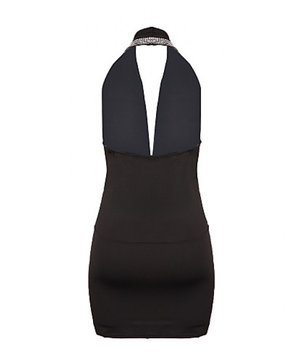 Women's Black/Fuchsia Plus Size Mini Dress, A-line Halter Cotton/Spandex