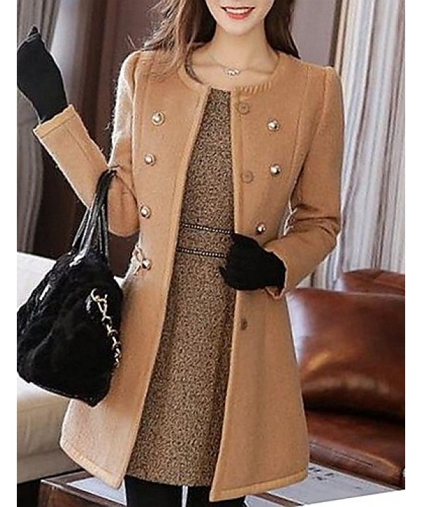 Women's Casual/Daily Simple Coat,Solid Notch Lapel...